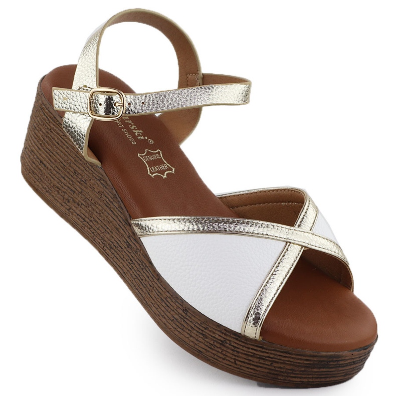 S.Barski Sandalias de mujeres sobre cuña blanca Złote S. Barski PL51-324 blanco