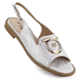 Sandalias planas para mujeres con un adorno Silver S.Barski KV51-003 plata