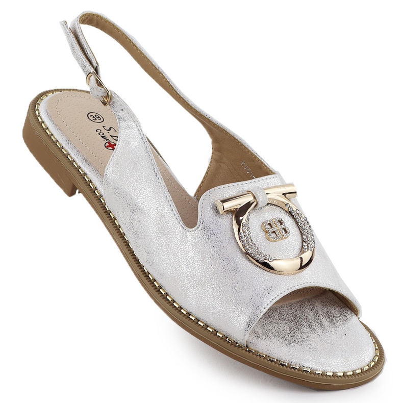 Sandalias planas para mujeres con un adorno Silver S.Barski KV51-003 plata