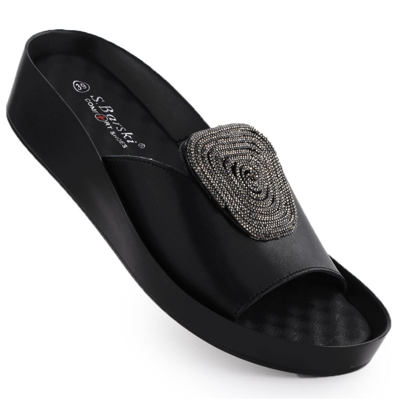 S.Barski Cuñas de cuero para mujeres con chaquetas con circones de circones S. Barski KV51-028 negro