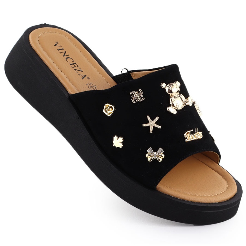Godas de cuero para mujeres con decoraciones negras Vinceza 66741 negro
