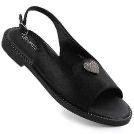 Sandalias de mujeres planas con decoración Black Vinceza 17384 negro