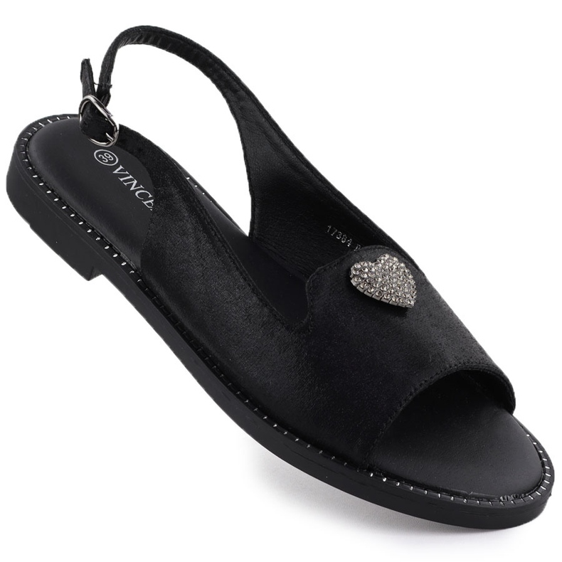 Sandalias de mujeres planas con decoración Black Vinceza 17384 negro