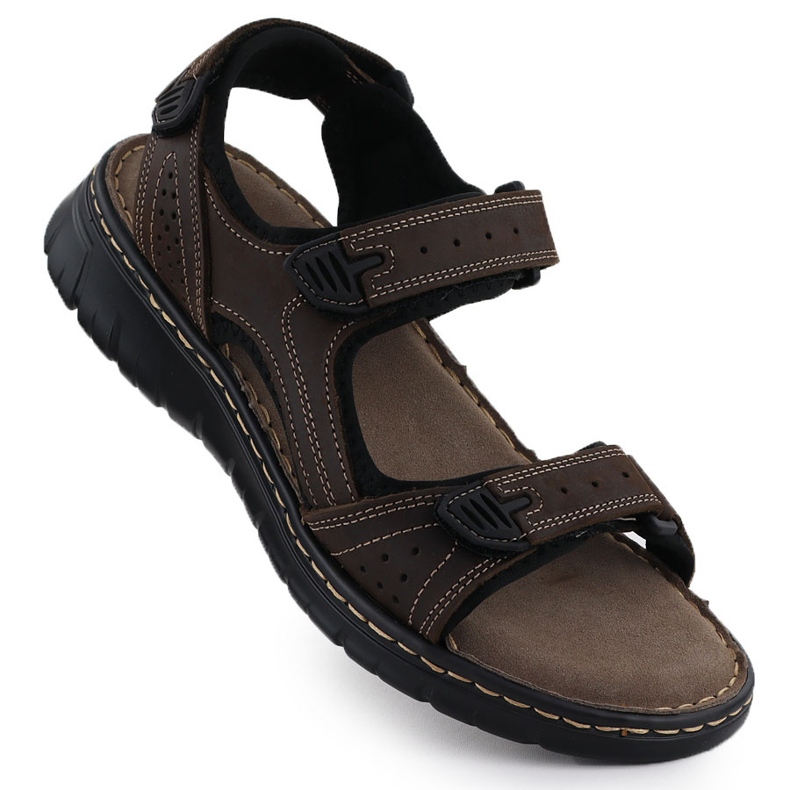 Sandalias de cuero para hombres para velcro marrón McKeylor 95320