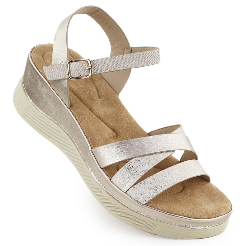 Sandalias de mujeres en la cuña de oro Vinceza 15358 dorado
