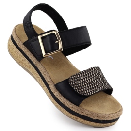 Sandalias de cuero para mujeres en Wedge Velcro Rieker V0951 negro
