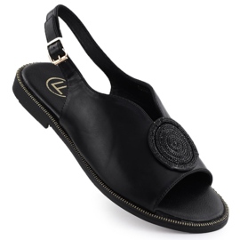 Sandalias de mujer planas con circones negros de filippo DS6229