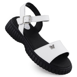 Sandalias de cuero para mujeres en una suela gruesa con un Filippo blanco de mariposa DS6811