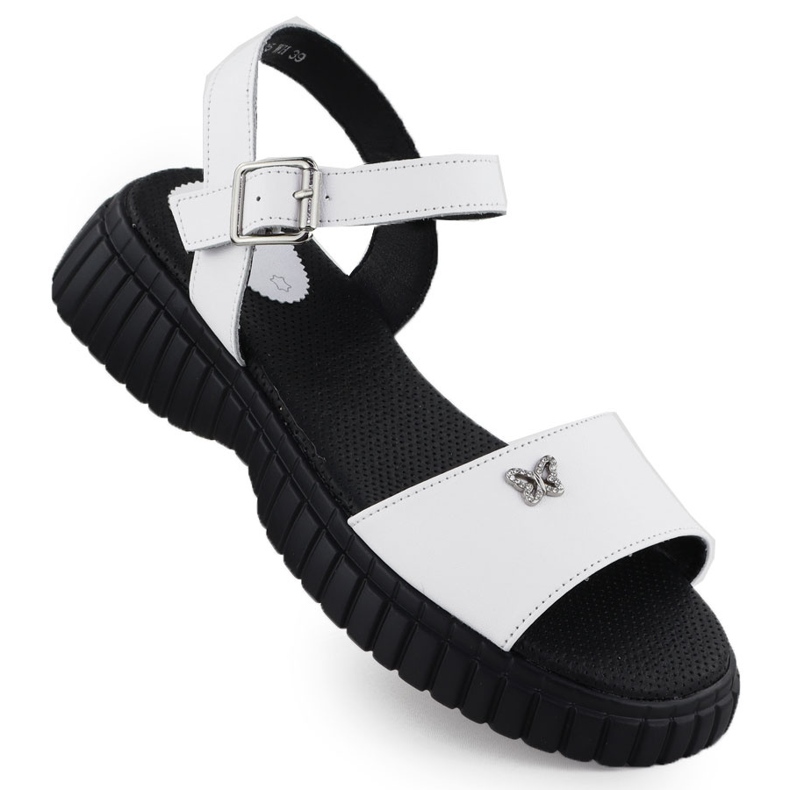 Sandalias de cuero para mujeres en una suela gruesa con un Filippo blanco de mariposa DS6811