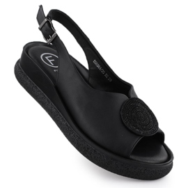 Sandalias para mujeres cuero con circones de circonitos Filippo DS6984 negro