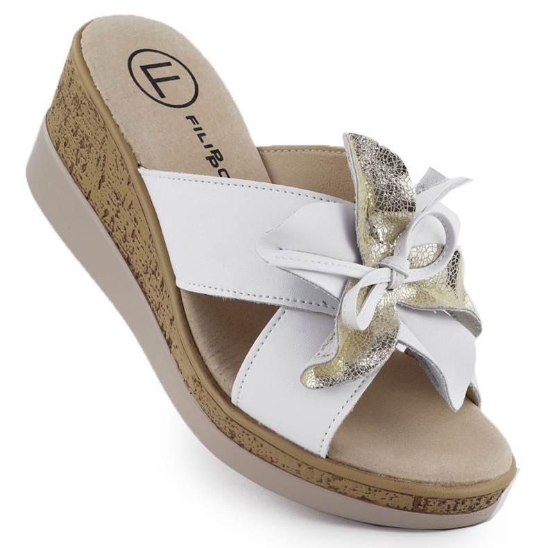 Godas de cuero con Flower White Filippo DK7039 blanco