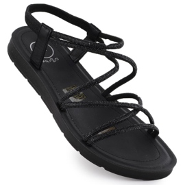 Sandalias de mujeres con romanos con circones cúbicos Filippo negro DS6884