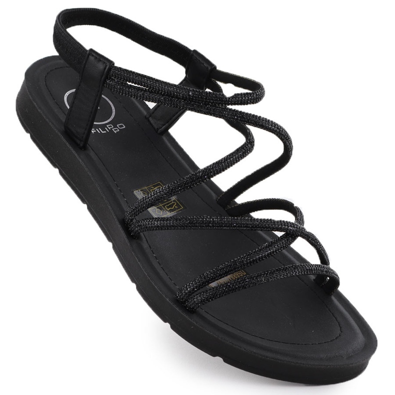 Sandalias de mujeres con romanos con circones cúbicos Filippo negro DS6884