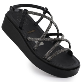 Sandalias de mujeres Roman Wedge con circonitos negros Filippo DS6898