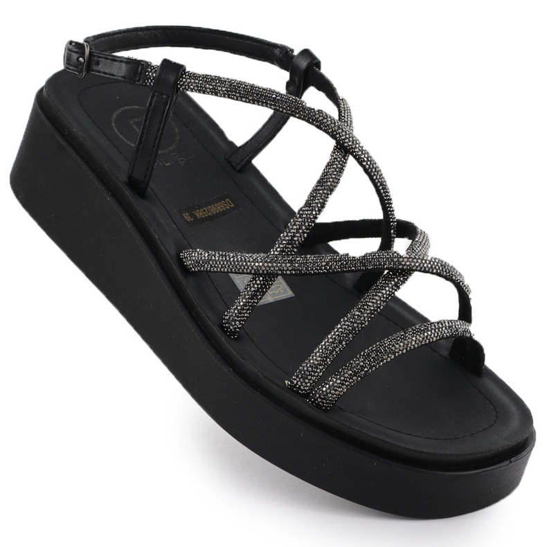 Sandalias de mujeres Roman Wedge con circonitos negros Filippo DS6898