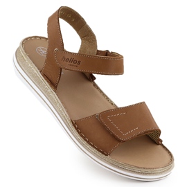 Sandalias de cuero para mujeres para velcro marrón Helios 155