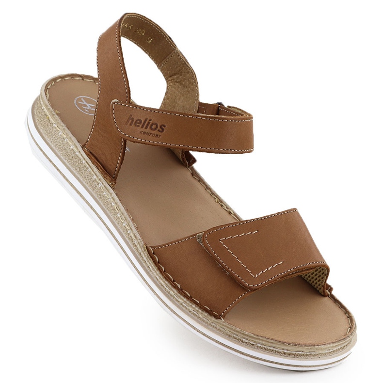 Sandalias de cuero para mujeres para velcro marrón Helios 155
