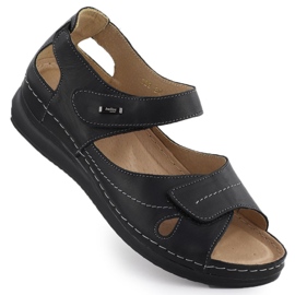 Cómodas sandalias de velcro de cuero Womenys Black Helios 139 negro