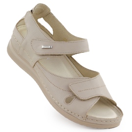 Ekri Helios 139-10 Sandalias de cuero de velcro de cuero beige