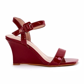 Sandalias de mujeres pintadas para cuñas burdeas rojo