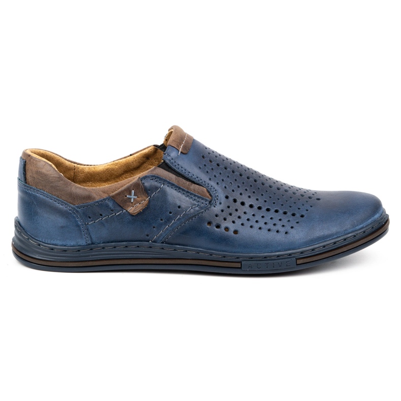 Polbut Zapatos hombre verano piel 401L azul marino con marrón