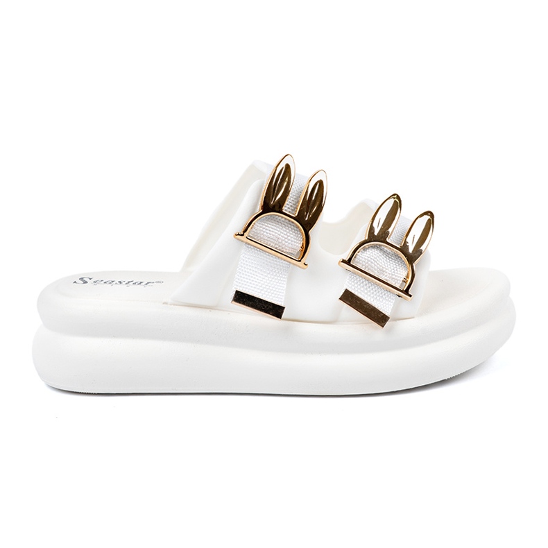 Seastar Zapatillas con hebillas doradas en la plataforma blanca blanco