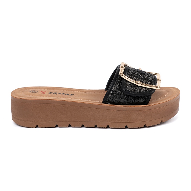 Seastar Chanclas negras decoradas con una abrazadera dorada negro