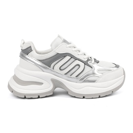 Zapatillas de deporte para mujeres blancas con insertos de plata blanco