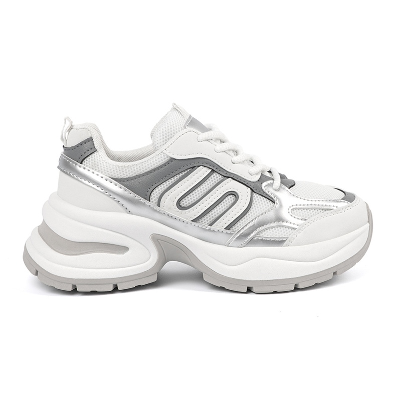 Zapatillas de deporte para mujeres blancas con insertos de plata blanco