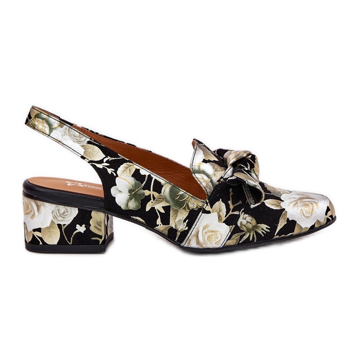 Maciejka Bombas de cuero de flores con un arco N6539-44 Negro Maciejka Bombas de cuero de flores con un arco N6539-44 Negro