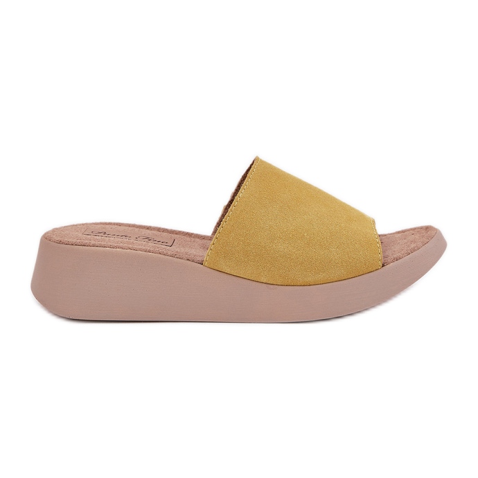 Flip de gamuza femenina -Flops en el Panto Fino RR267038 Wedge amarillo