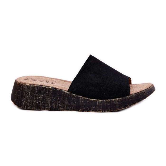 Flip de gamuza femenina -Flops en el Panto Fino RR267043 Cuñas negras negro