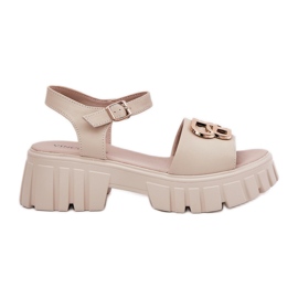 Vinceza Sandalias de cuero para mujeres con un detalle dorado de Vincez 79541 beige