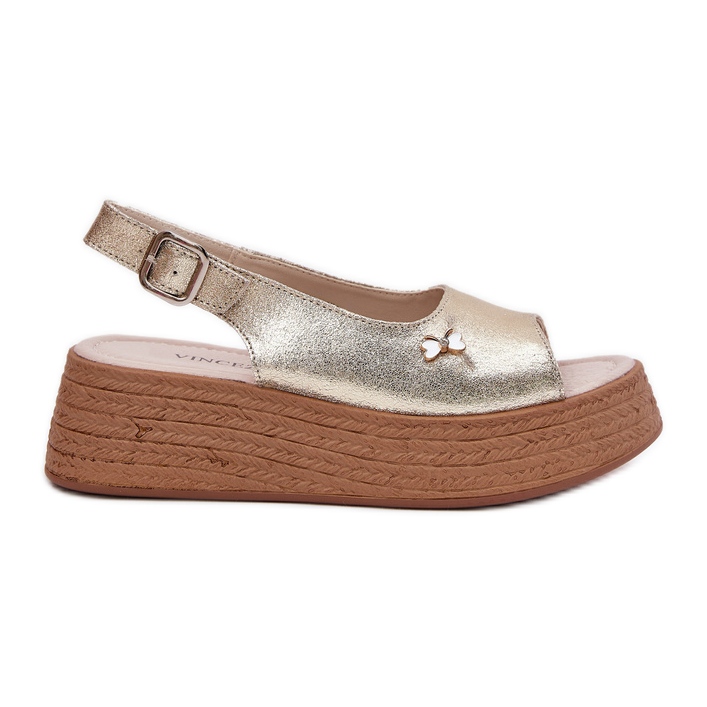 Sandalias de cuero para mujeres en Vinceza Wedge 41476 Zlotys dorado