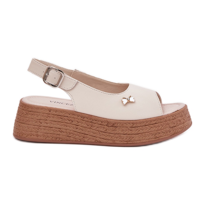 Sandalias de cuero para mujeres en la cuña Beige Vinceza 41476