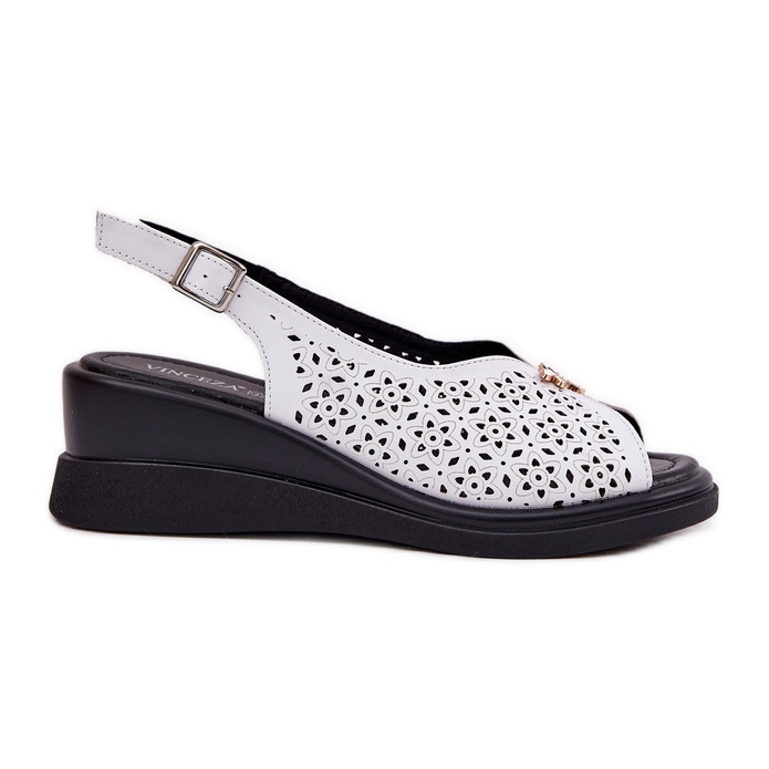 Sandalias para mujeres de cuero en la cuña Vinceza 79529 blanco