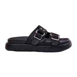 Big Star Chanclas de cuero para mujeres con big estrella decorativa RR274658 Hebillas negras negro