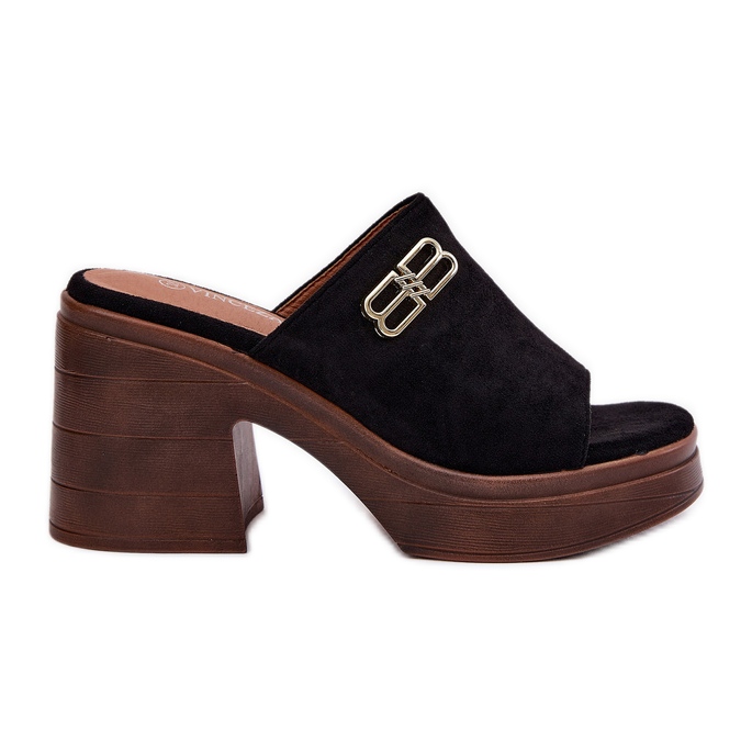 Vinceza Zapatillas para mujeres en un tacón masivo con un detalle dorado de Vincez 17400 Negro