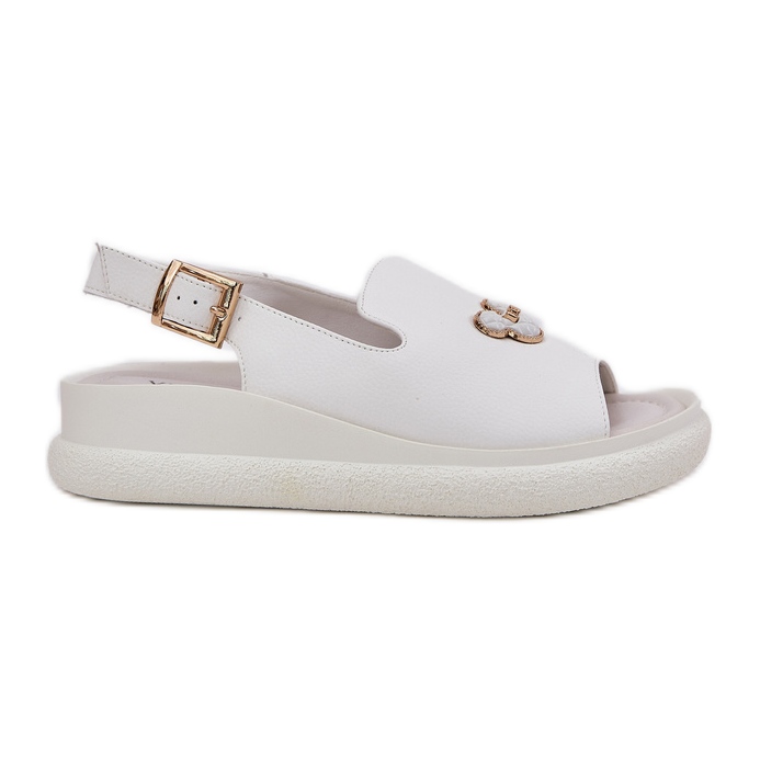 Vinceza Sandalias de cuero para mujeres con la decoración de Vincez 66757 White blanco