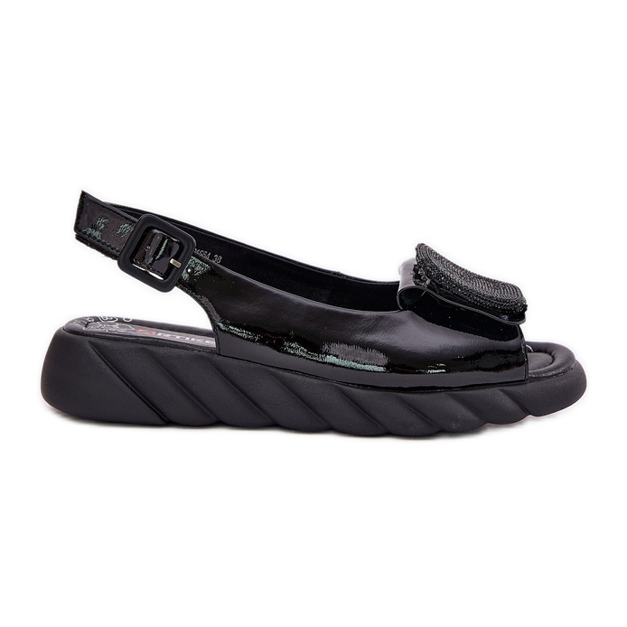ARTIKER Sandalias para mujeres lacadas en cuero con una cuña con decoración Arter 56C1564 Negro