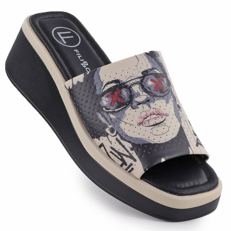 Zapatillas de cuero para mujeres con beige estampado Filippo DK6158
