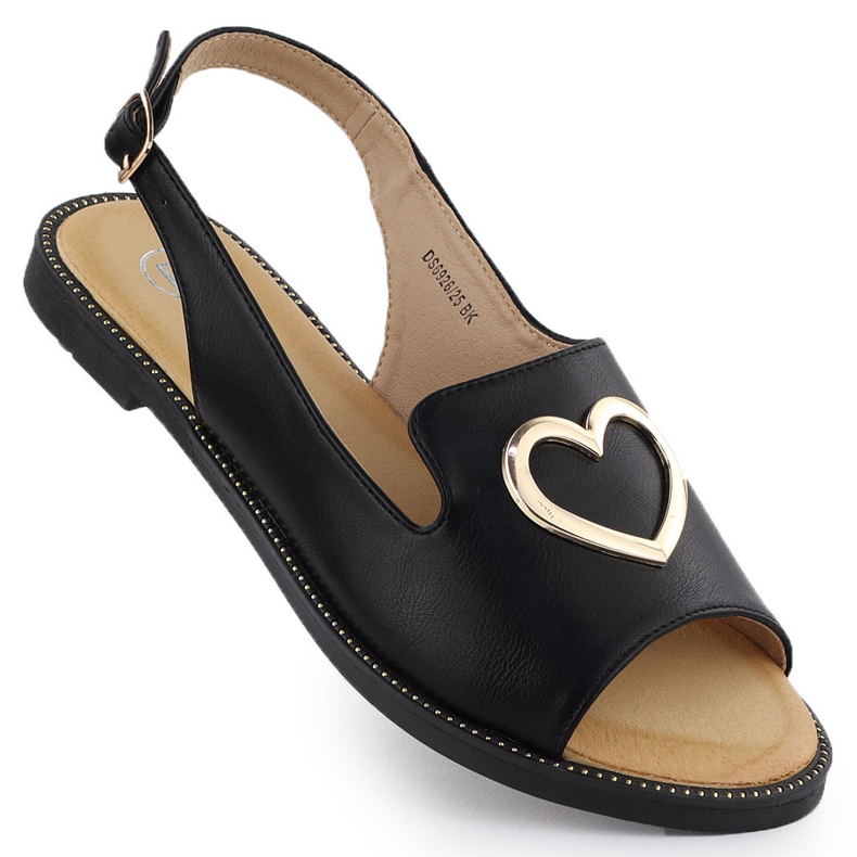 Sandalias de mujeres planas con corazón Black Filippo DS6926 negro