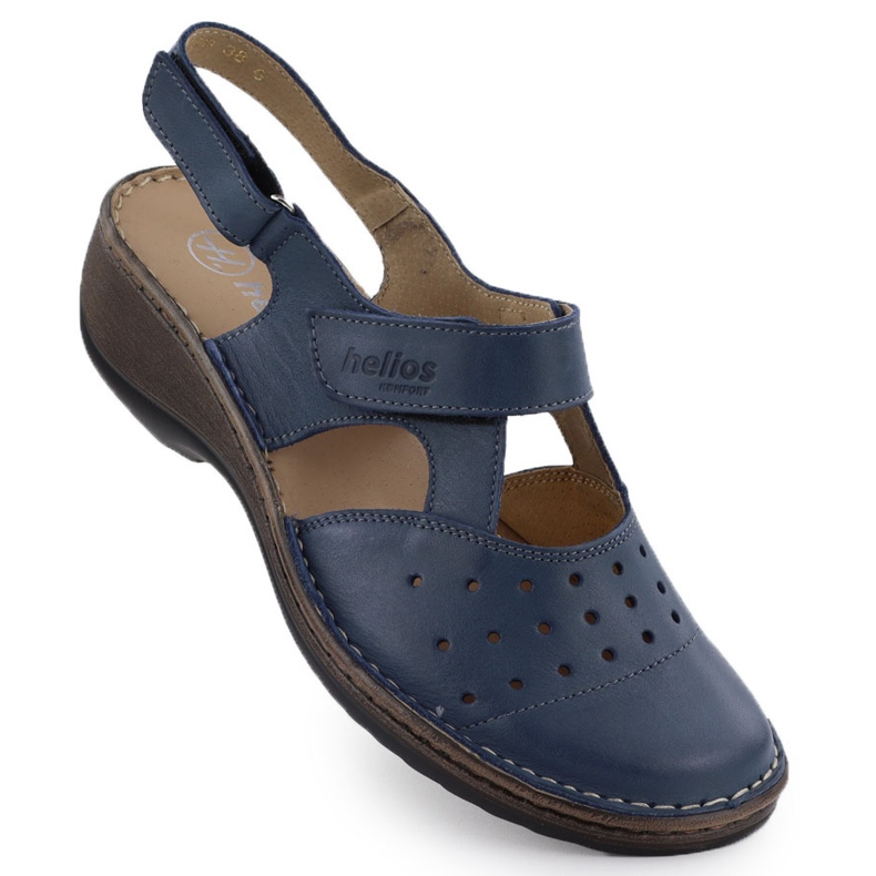 Cuero cómoda sandalias para mujeres llenas de azul marino Helios 150.041