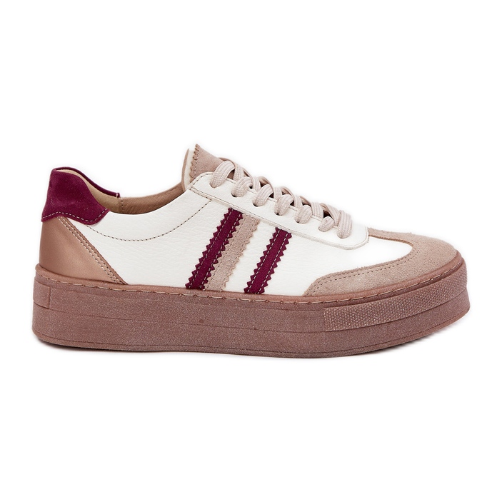 Zapatillas de deporte de cuero para mujeres en la plataforma de bordes beige Zazoo N1234