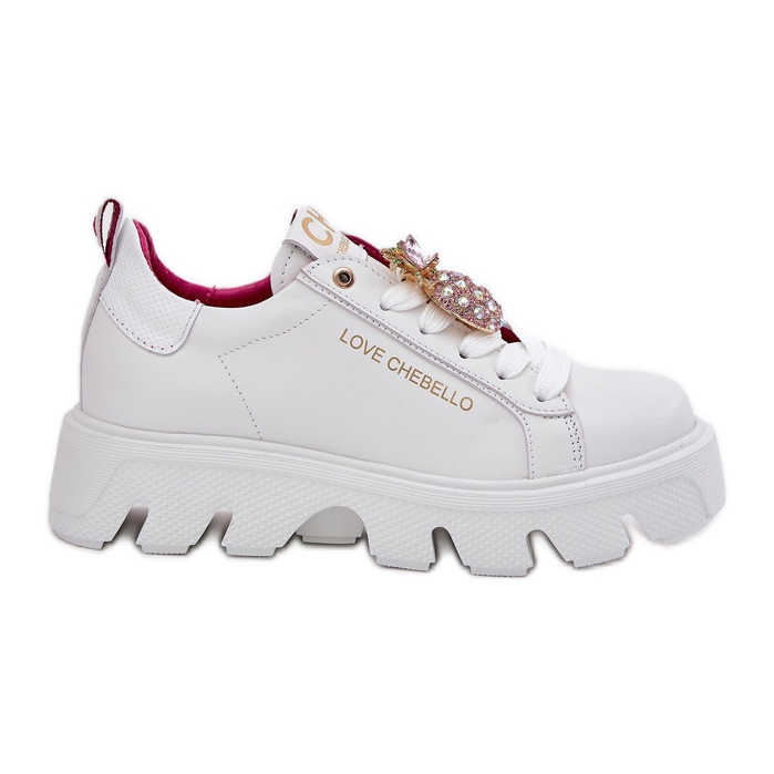 CheBello Zapatillas de deporte de cuero con un broche decorativo Porabello 4651 White blanco