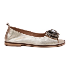 Zazoo Ballerinas de cuero con dedos desnudos y una flor de zaazoo 1870 Zlotys dorado