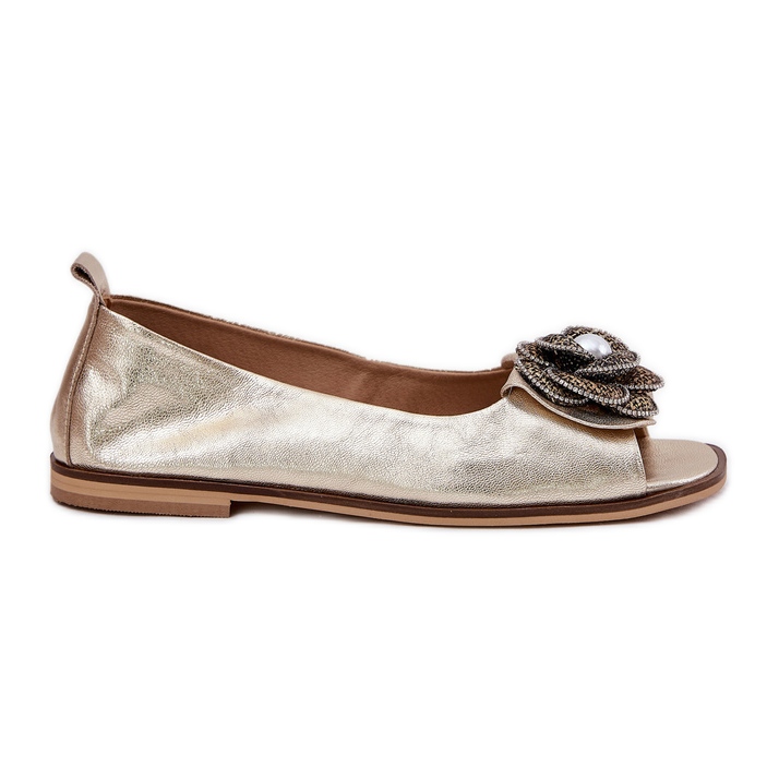 Zazoo Ballerinas de cuero con dedos desnudos y una flor de zaazoo 1870 Zlotys dorado Zazoo Ballerinas de cuero con dedos desnudos y una flor de zaazoo 1870 Zlotys dorado