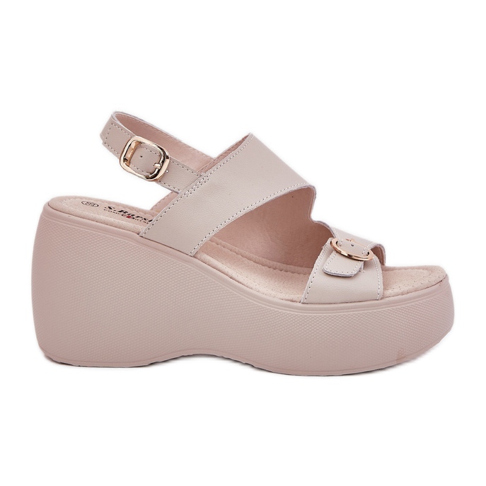 S.Barski Sandalias de cuero para mujeres en Wedge y Platform S. Barski LR51-540 Beige