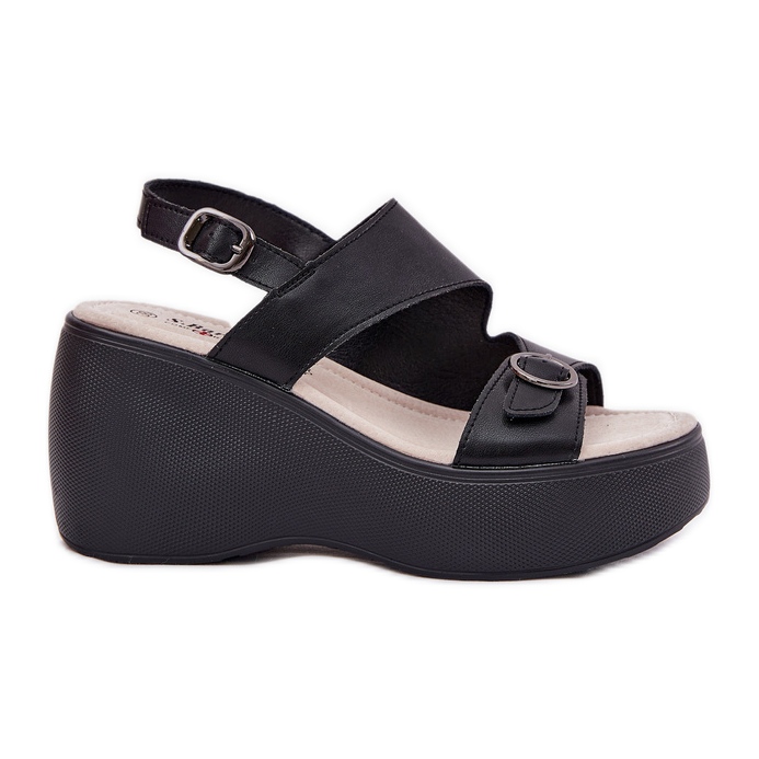 S.Barski Sandalias de cuero para mujeres en Wedge y Platform S. Barski LR51-540 Negro