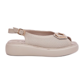 S.Barski Sandalias de cuero para mujeres con un adorno de S. Barski LR51-786 beige